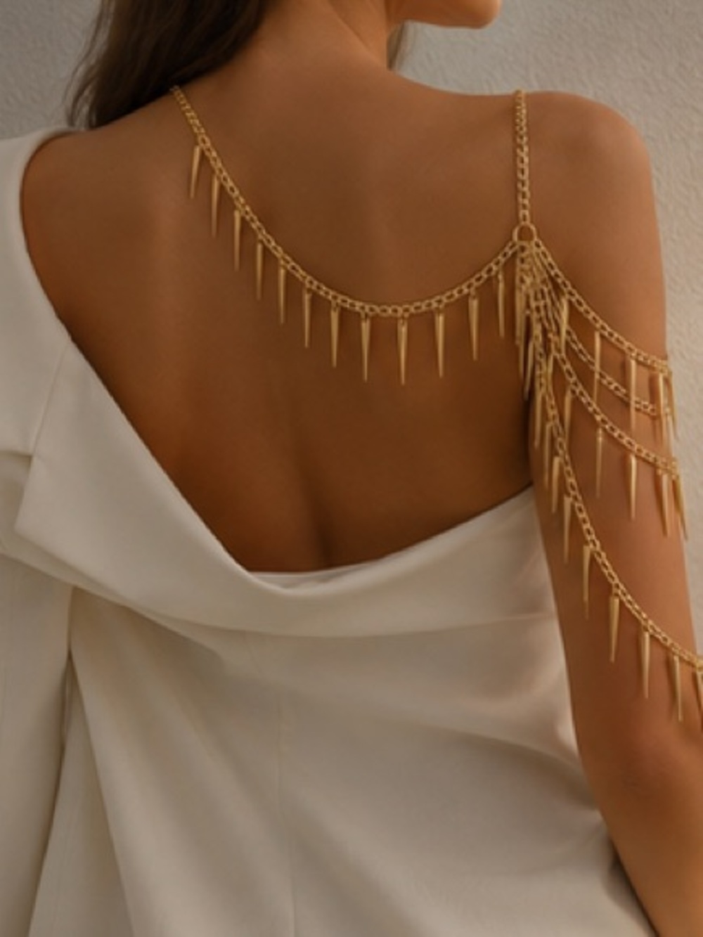Sculptural Gold Spike Shoulder Chain Arm Cuff - Picture 2 of 5